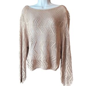 Bluivy Knit Sweater Open Weave Lightweight Long Sleeve Beige M/L NEW With Tags‎
